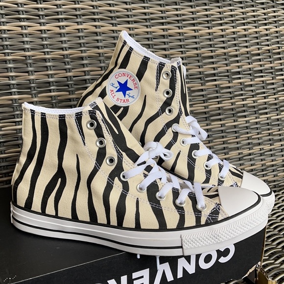 Converse Ctas Hi Black/Greige/White MEN`S Zebra Stripes - Picture 6 of 16